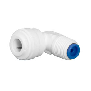 1/8" MPT x 1/4" Quick-Connect Fixed Elbow w/ 24 GPD Flow Restrictor with Blue Insert