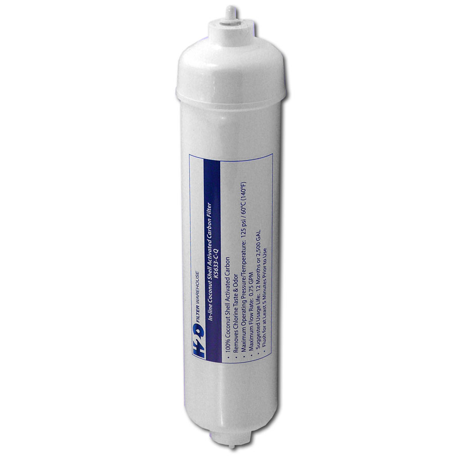 H2O Filter Warehouse 11" x 2-1/2" Inline Carbon Filter w 1/4" Quick-Connect Fittings