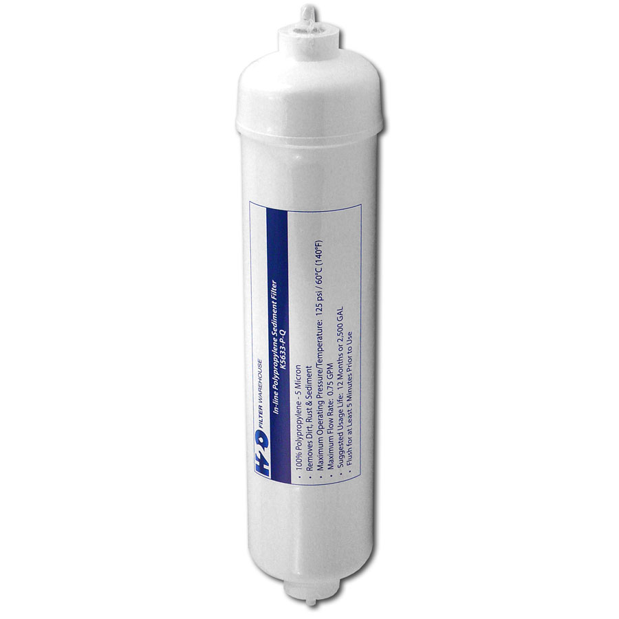 H2O Filter Warehouse 11" x 2-1/2", 5 Micron Polypropylene Inline Filter w/ 1/4" Quick-Connect Fittings