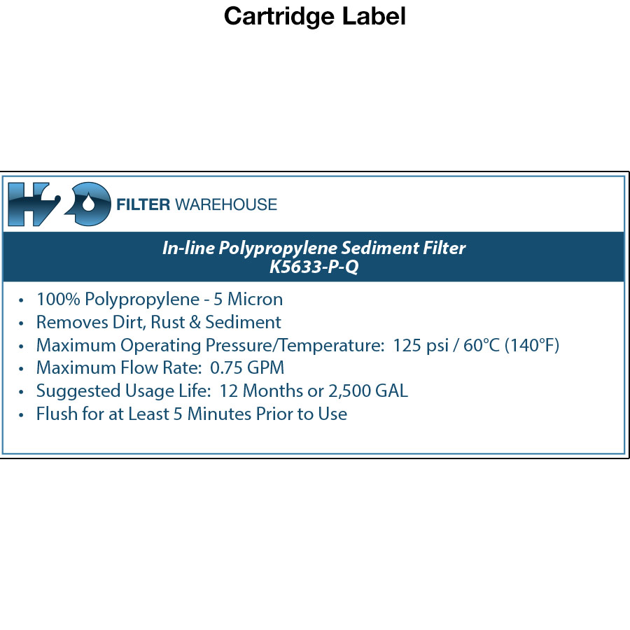 H2O Filter Warehouse 11" x 2-1/2", 5 Micron Polypropylene Inline Filter w/ 1/4" Quick-Connect Fittings - Image 2