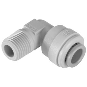 John Guest 3/8" OD x 3/8" NPTF Fixed Elbow (White Polypropylene)